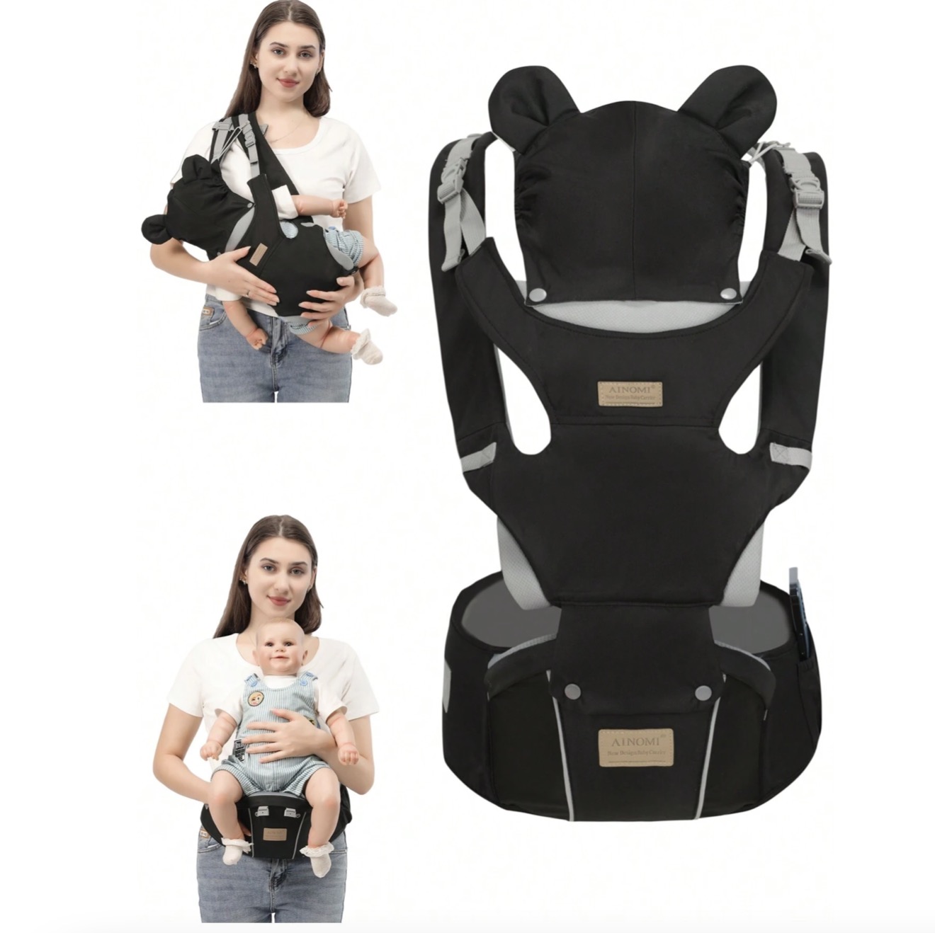 Ergonomic Baby Carrier Newborn To Toddler - เป้อุ้มเด็ก 6-in-1 สำหรับเด็กแรกเกิดถึงเด็กวัยหัดเดิน พร้อมที่นั่งสะโพก (ตำแหน่ง M