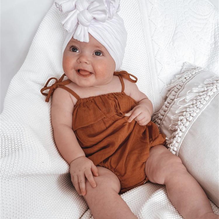 Baby Summer Linen Sleeveless Jumpsuit - เสื้อผ้าเด็กผู้หญิงฤดูร้อน Romper Bowknot ฝ้ายผ้าลินิน One-Piece Jumpsuit