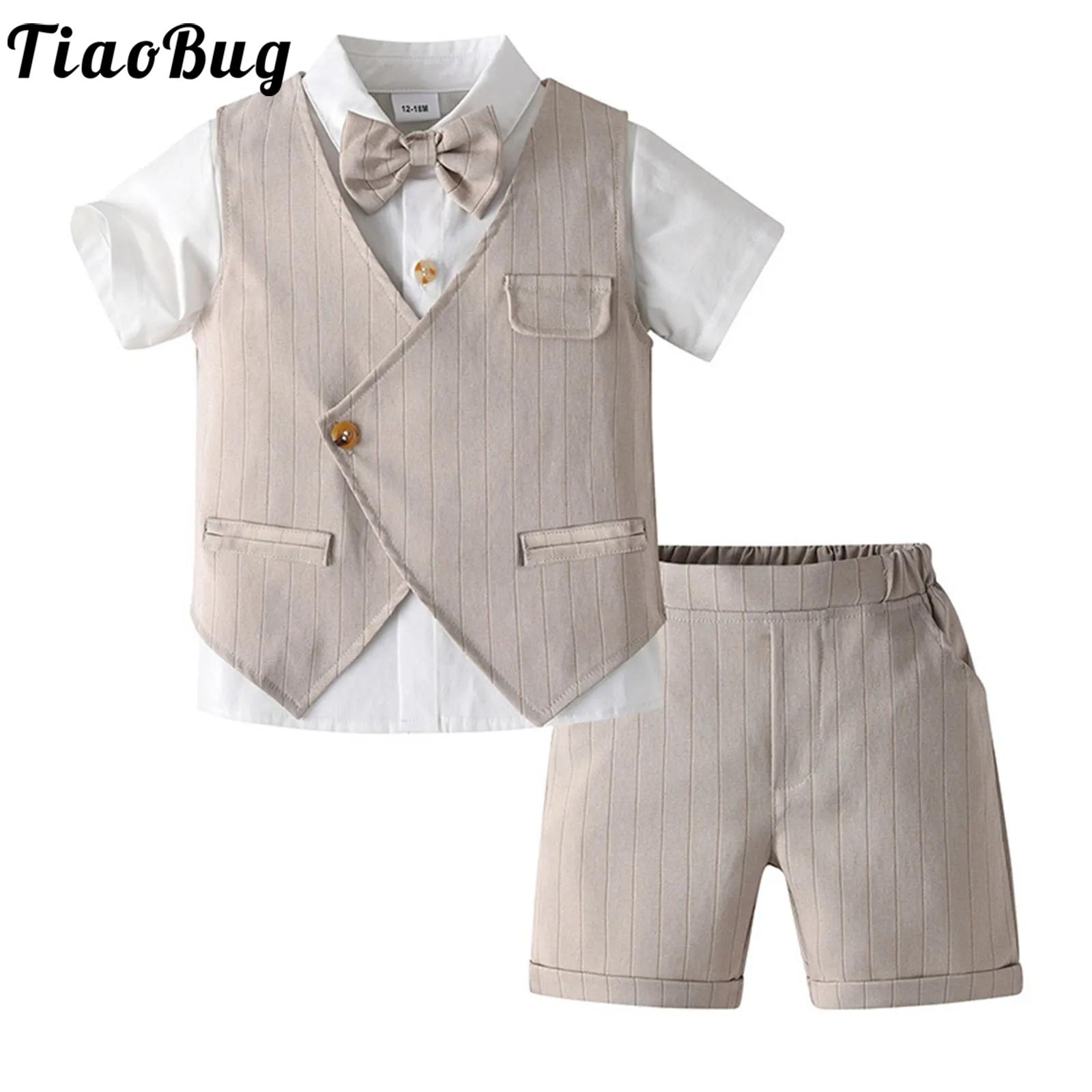 Baby Boy Suit Set Baptism - เด็กทารกเสื้อผ้าชุดสุภาพบุรุษชุดแขนสั้นเสื้อกั๊กเสื้อกางเกงขาสั้นสําหรับเด็ก Baptism จัดเลี้ยงงานแต่งงาน
