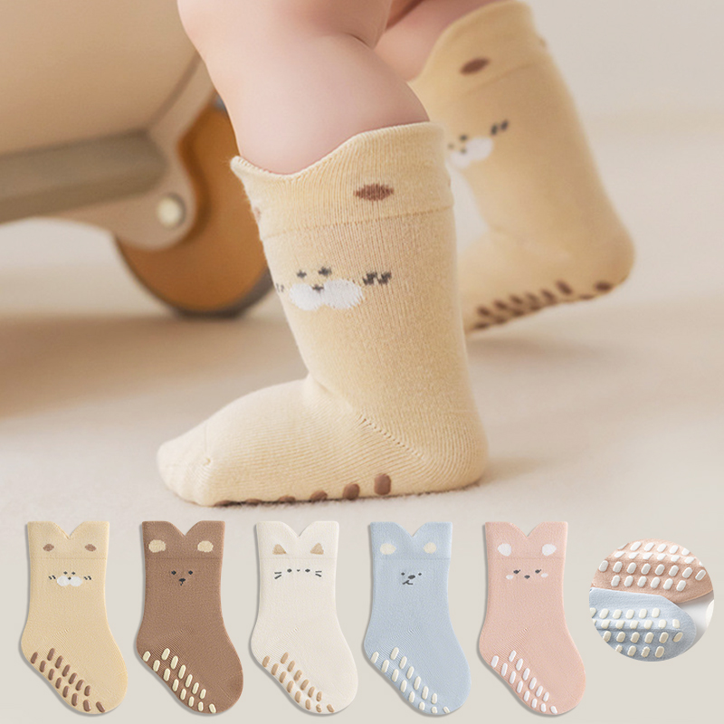 Unisex Baby Socks Non Slip - 3/5 คู่ถุงเท้ากันลื่นสำหรับเด็กแรกเกิดการ์ตูนผ้าฝ้ายนุ่มถุงเท้ากันลื่นถุงเท้าเดินสำหรับทารกสำหรับทารก