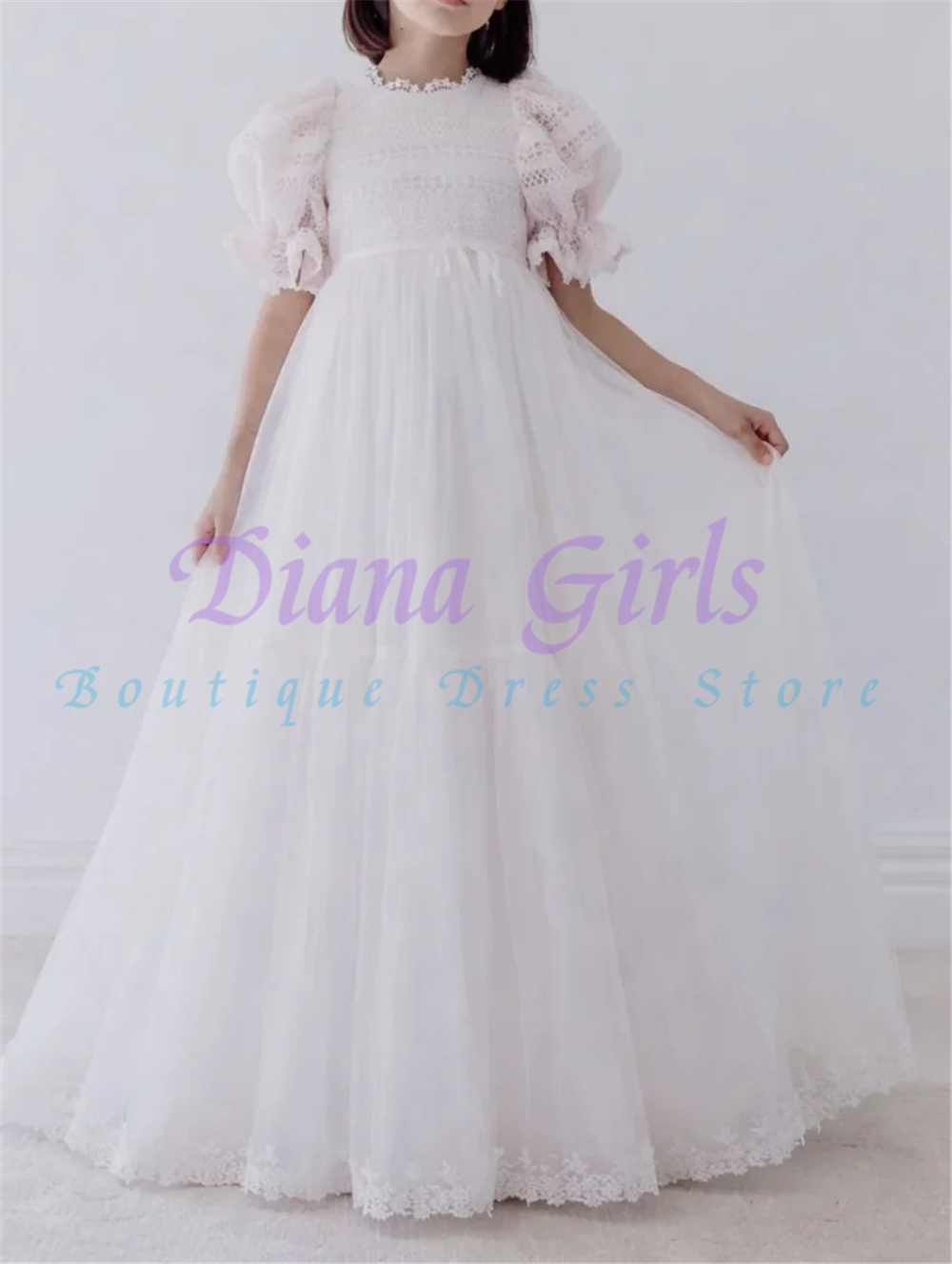 Toddler Girl Tulle Party Dress - ชุดเดรสเด็กผู้หญิงสำหรับงานแต่งงาน งานเลี้ยงวันเกิด หรืองานประกวด ตกแต่งด้วยลูกไม้และผ้าทูลล์ ประดับระบายดอกไม้ สวยงาม