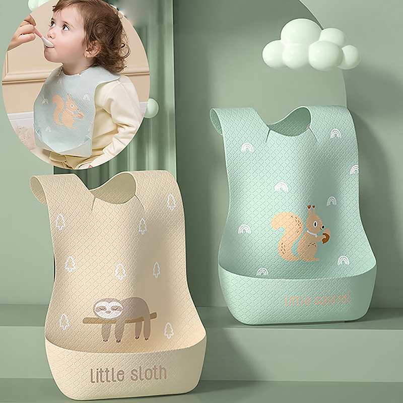 Waterproof Baby Bibs Silicone - เอี๊ยมทารกให้อาหารเด็กพร้อมโต๊ะอาหารเด็กใช้แล้วทิ้งผ้าซับน้ำลายลายการ์ตูน
