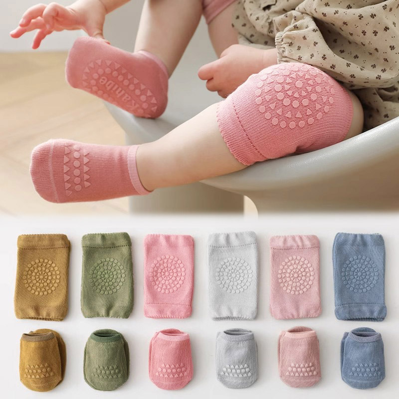Unisex Baby Socks Non Slip - ถุงเท้าเด็กและสนับเข่า 3 ชุด สีพื้น กันลื่น สำหรับเด็กชายและเด็กหญิง