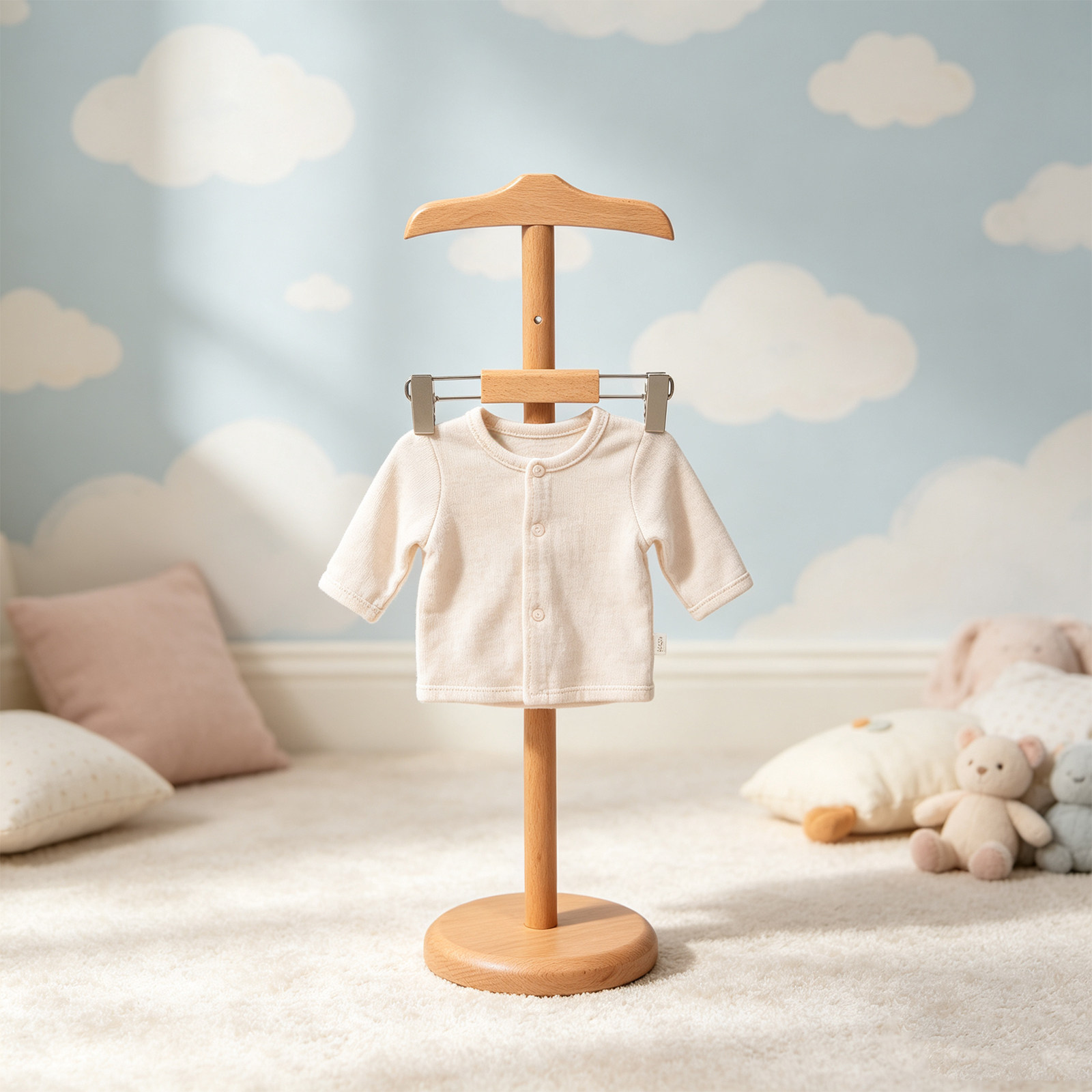 Baby Clothes - ราวแขวนเสื้อผ้าเด็กปรับระดับความสูงได้ ทำจากไม้บีช สำหรับจัดแสดงเสื้อผ้าเด็กเล็ก เหมาะสำหรับงานเลี้ยงต้อนรับทารก