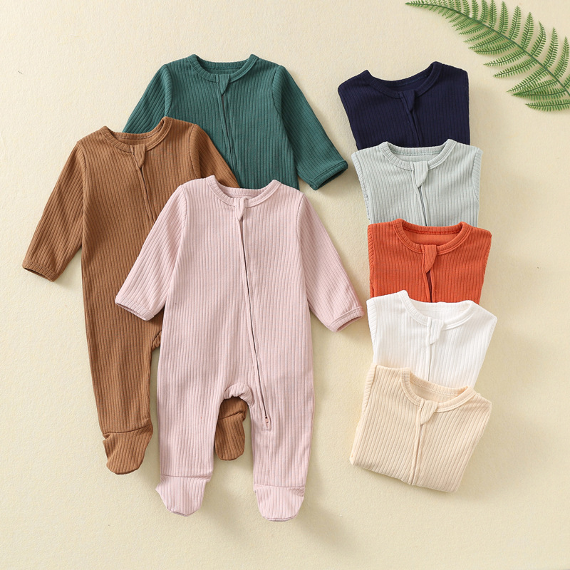 Cotton Baby Onesies Zipper - ชุดบอดี้สูทเด็กทารกสำหรับฤดูใบไม้ร่วงและฤดูหนาว ชุดคลุมเด็กแขนยาวแบบมีซิป ชุดคลุมเด็กแรกเกิด ชุดนอนเด็ก