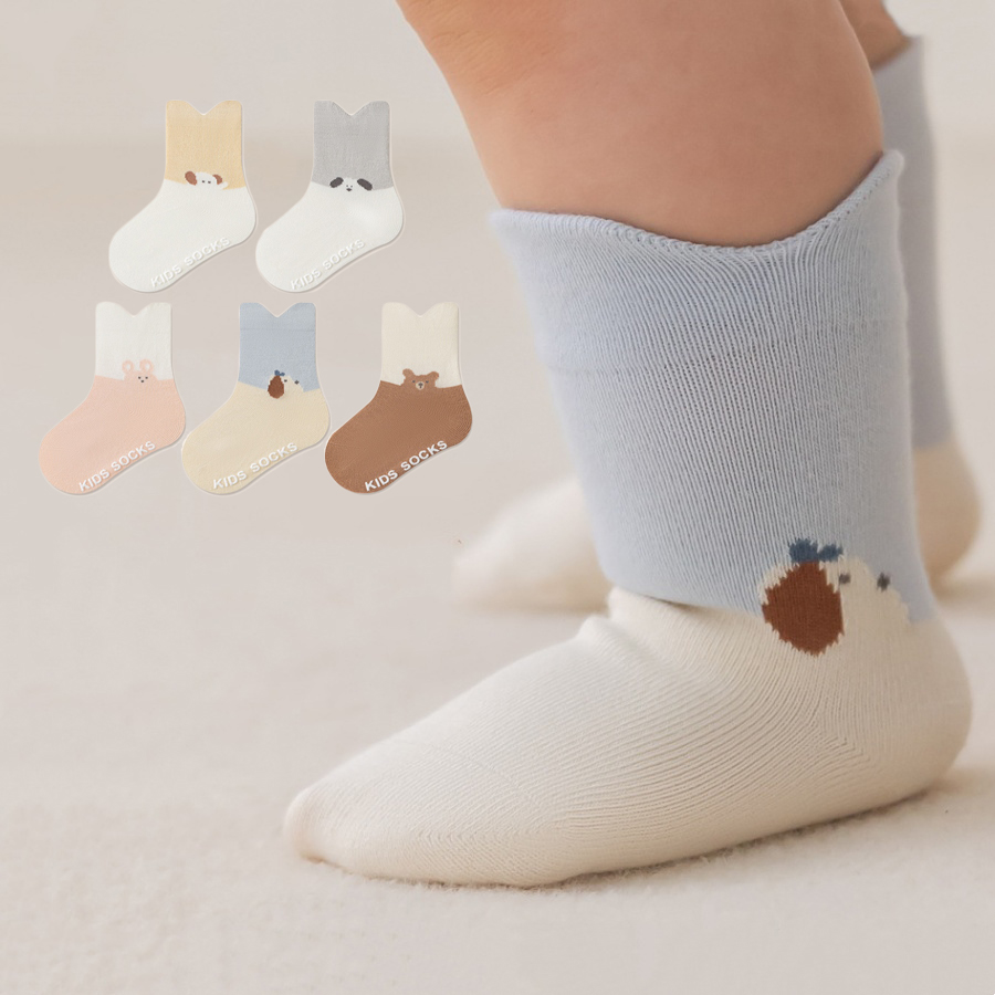 Unisex Baby Socks Non Slip - ถุงเท้าเด็กแรกเกิดลายการ์ตูนสัตว์ ถุงเท้าเด็กแบบยาวครึ่งน่อง ถุงเท้าเด็กทารกผ้าฝ้ายกันลื่น สำหรับเด็กหญิงและเด็กชาย อายุ 0-5