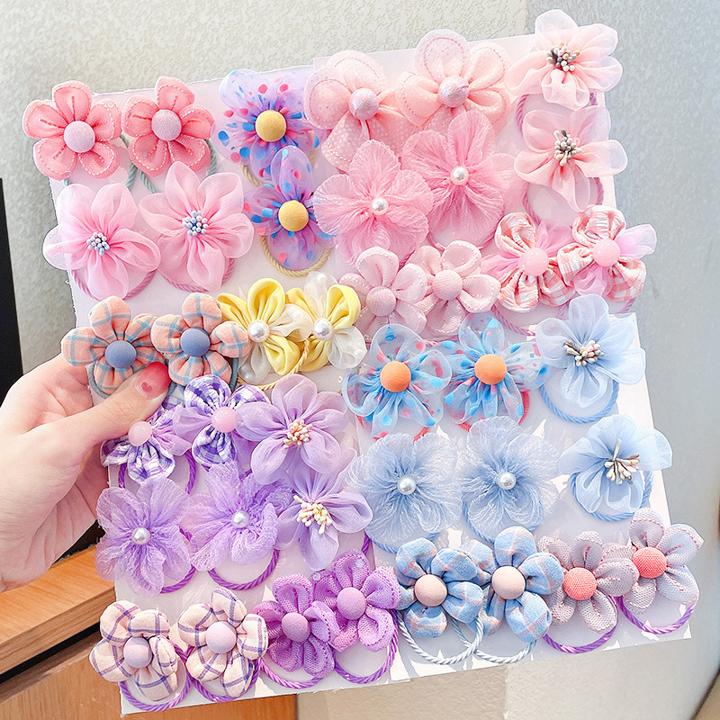 Baby Gear - 10 ชิ้น ที่คาดผมตาข่ายลายดอกไม้สำหรับเด็กที่มีความยืดหยุ่นดี, ที่คาดผมเด็ก, เครื่องประดับศีรษะเจ้าหญิง, ยางรัดผมเด็กผู้หญิงน่ารัก