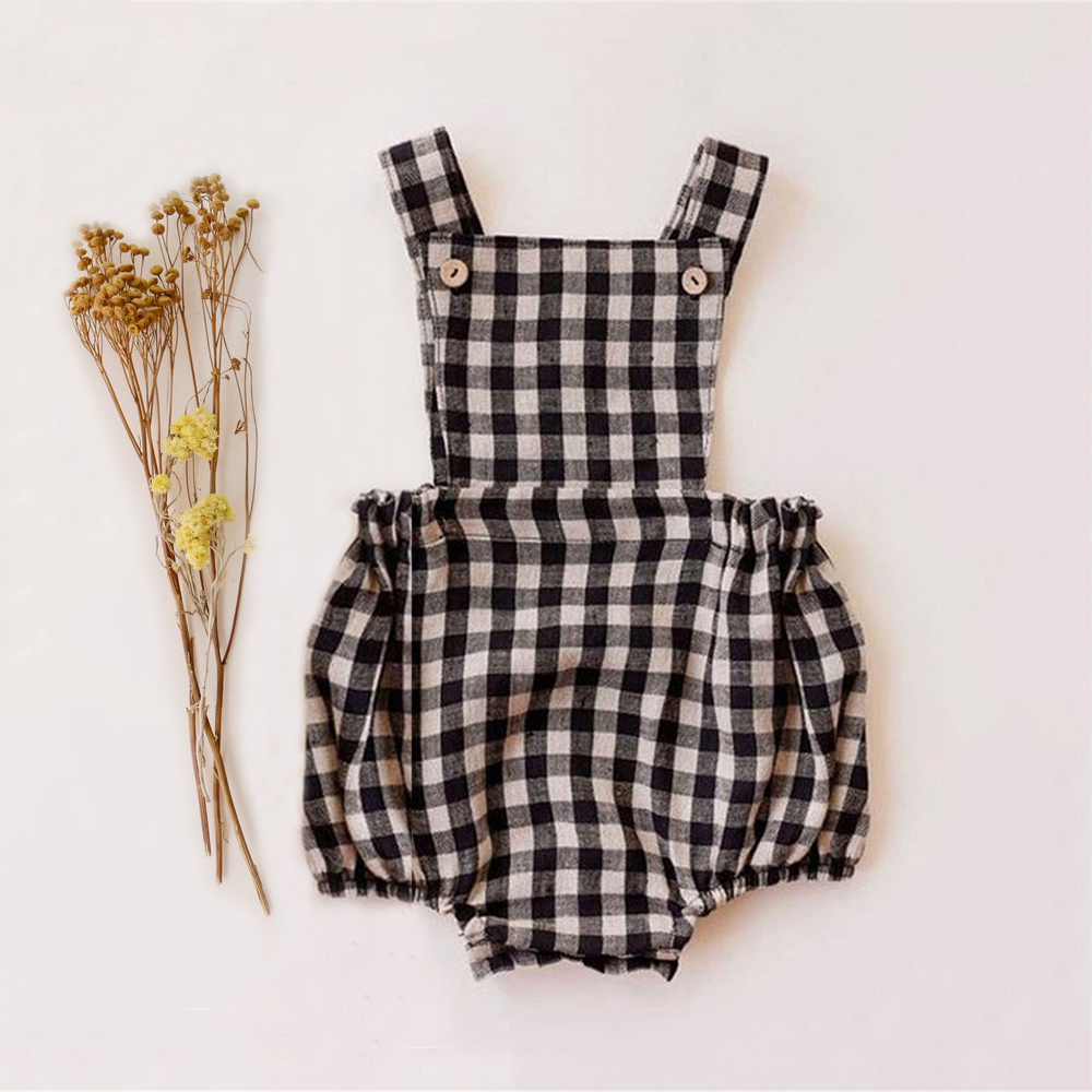 Baby Summer Linen Sleeveless Jumpsuit - ชุดจั้มสูทเด็กผู้หญิงเด็กผู้ชายทารกแรกเกิดสำหรับชุดเด็กทารก0-2Y ฤดูร้อนฝ้ายลินินจั๊มสูทเด็กทารกลายสก๊อตแขนกุดเปิดหลัง