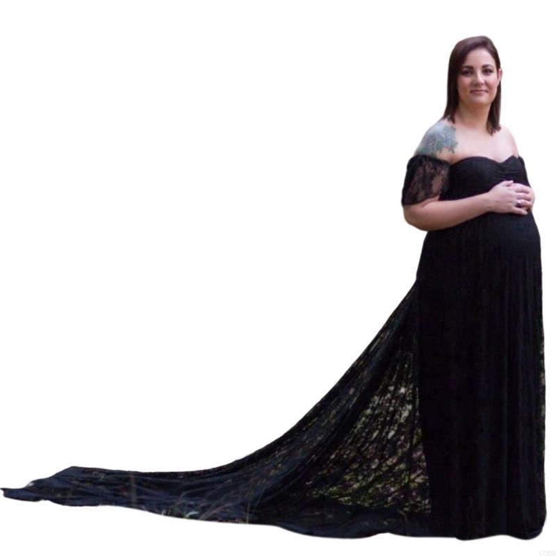 Maternity Wear - ชุดคลุมท้องระบายอากาศ CORB ประกอบด้วยลูกไม้ละเอียดอ่อนและชุดเดรสยางยืดพลิ้วไหวสำหรับการเปลี่ยนแปลงร่างกายในระหว่างตั้งครรภ์