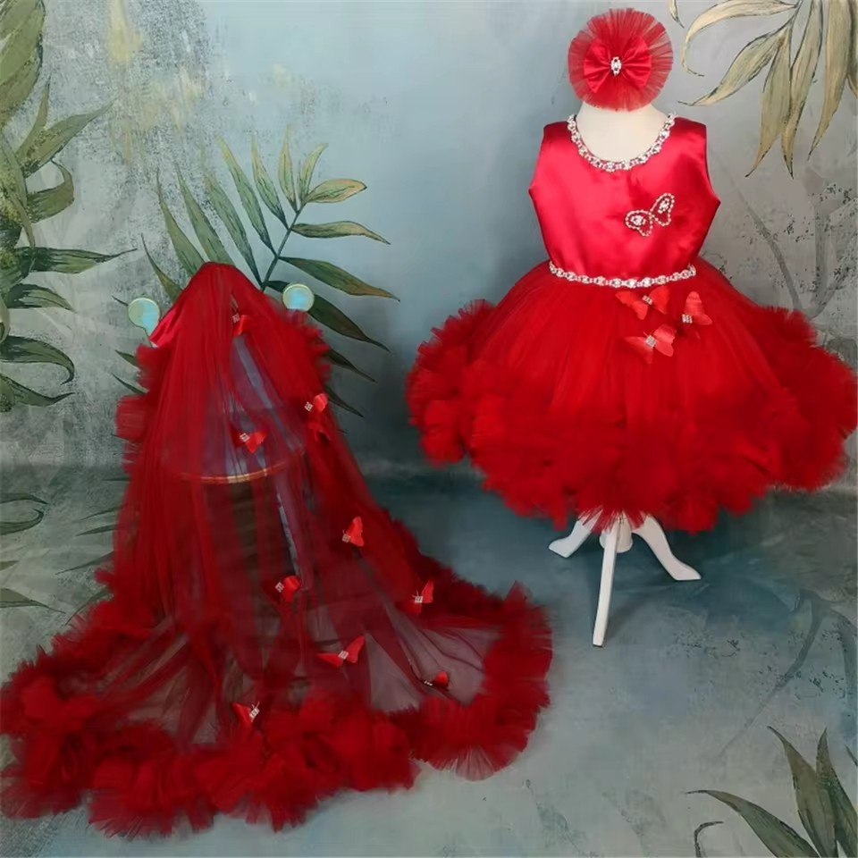 ชุดเดรสเด็กผู้หญิงสีแดงแบบกำหน - Toddler Girl Tulle Party Dress บทวิจารณ์และราคา