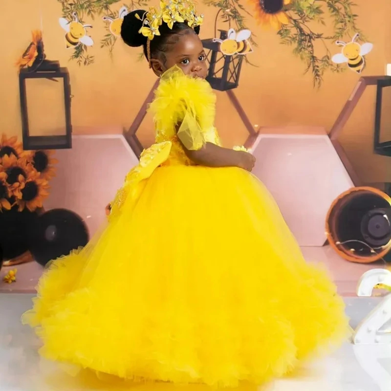 ที่กำหนดเองชุดดอกไม้สีชมพูสำหร - Toddler Girl Tulle Party Dress บทวิจารณ์และราคา