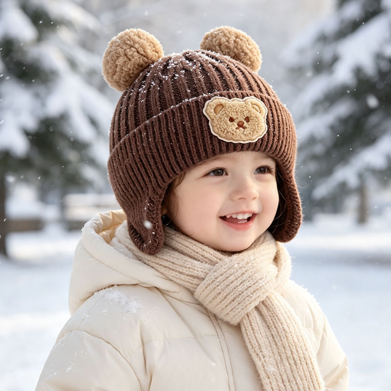 หมวกไหมพรมลายหูหมีสำหรับเด็กทา - Infant Beanie Hat With Ears บทวิจารณ์และราคา