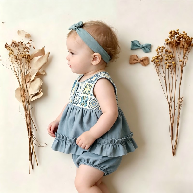 แฟชั่นทารกแรกเกิดเด็กสาวเด็กชา - Baby Summer Linen Sleeveless Jumpsuit บทวิจารณ์และราคา