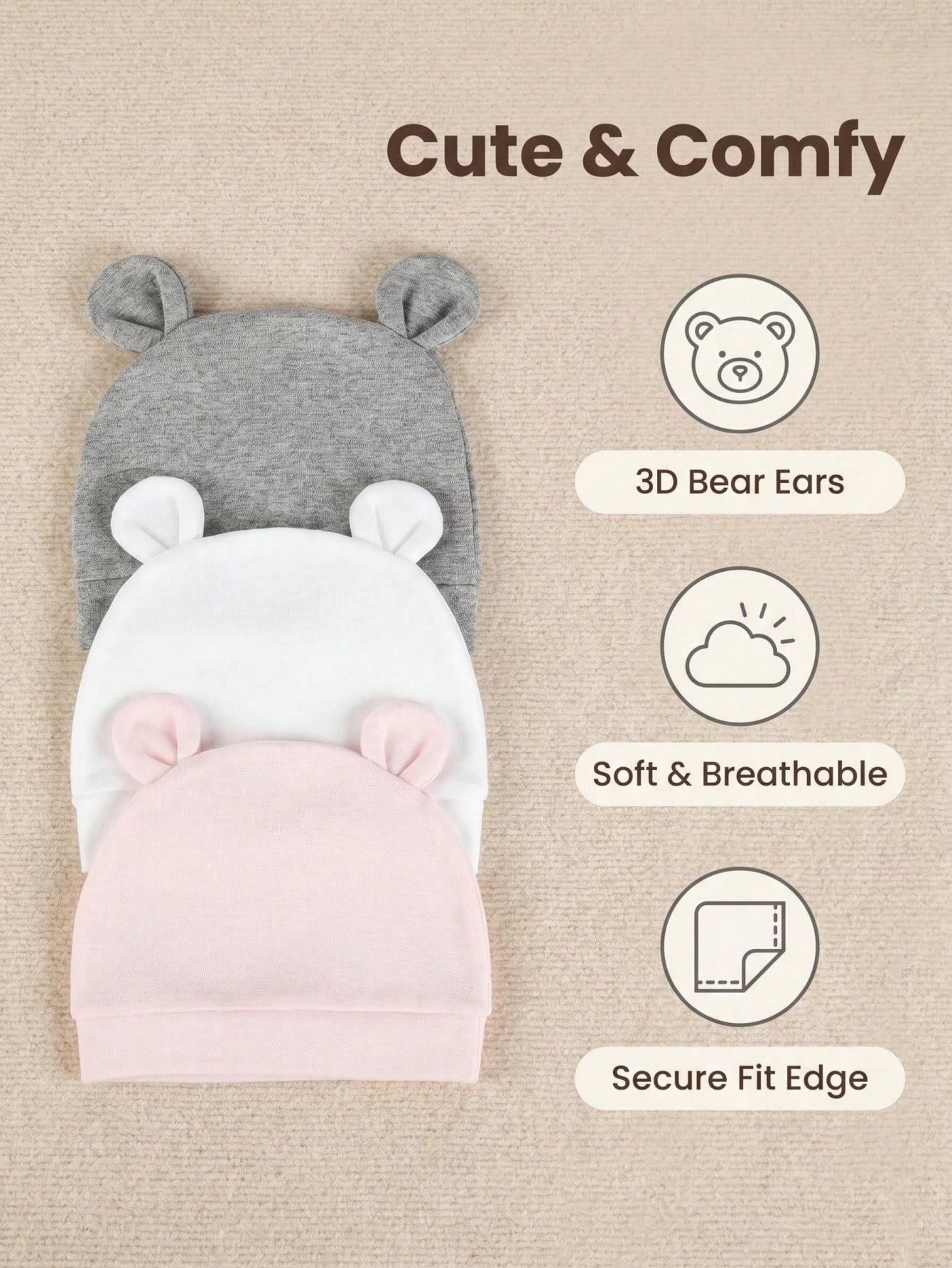 หมวกบีนนี่เด็กอ่อนผ้าฝ้ายถักชั - Infant Beanie Hat With Ears บทวิจารณ์และราคา