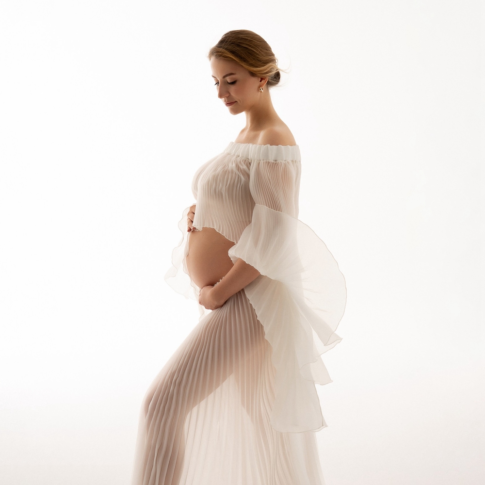 ชุดเดรสถ่ายภาพคนท้องแบบจีบระบา - Maternity Wear บทวิจารณ์และราคา