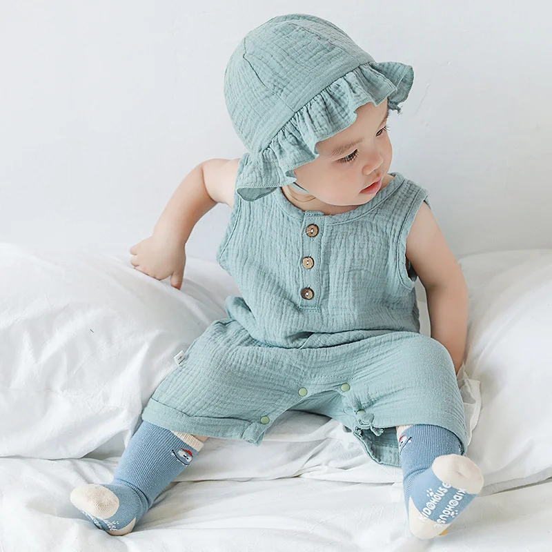 2 ชิ้น/เซ็ตเด็กฤดูร้อนเสื้อผ้า - Baby Summer Linen Sleeveless Jumpsuit บทวิจารณ์และราคา