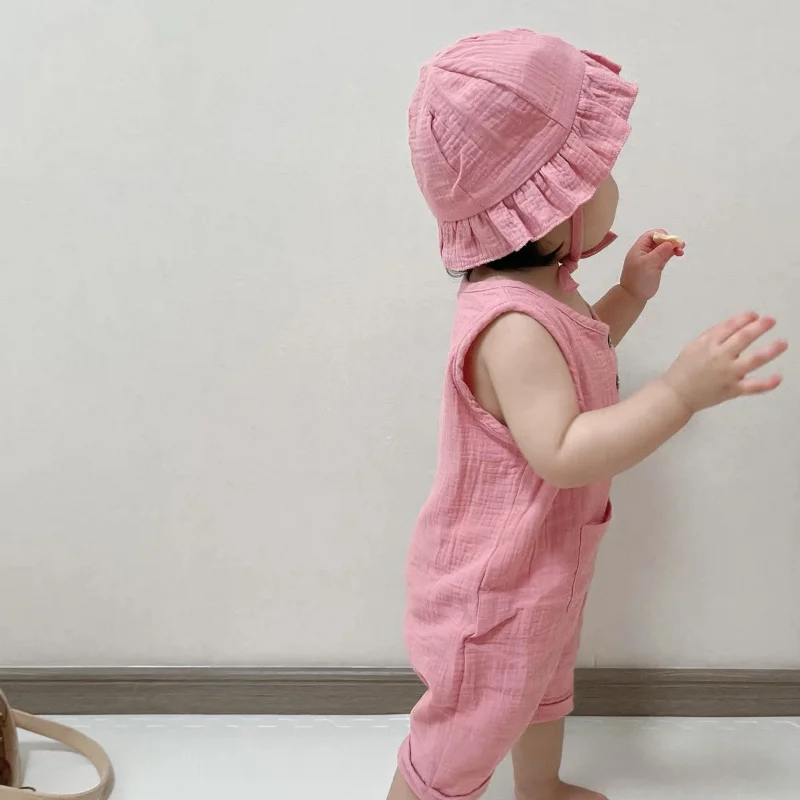 2 ชิ้น/เซ็ตเด็กฤดูร้อนเสื้อผ้า - Baby Summer Linen Sleeveless Jumpsuit บทวิจารณ์และราคา